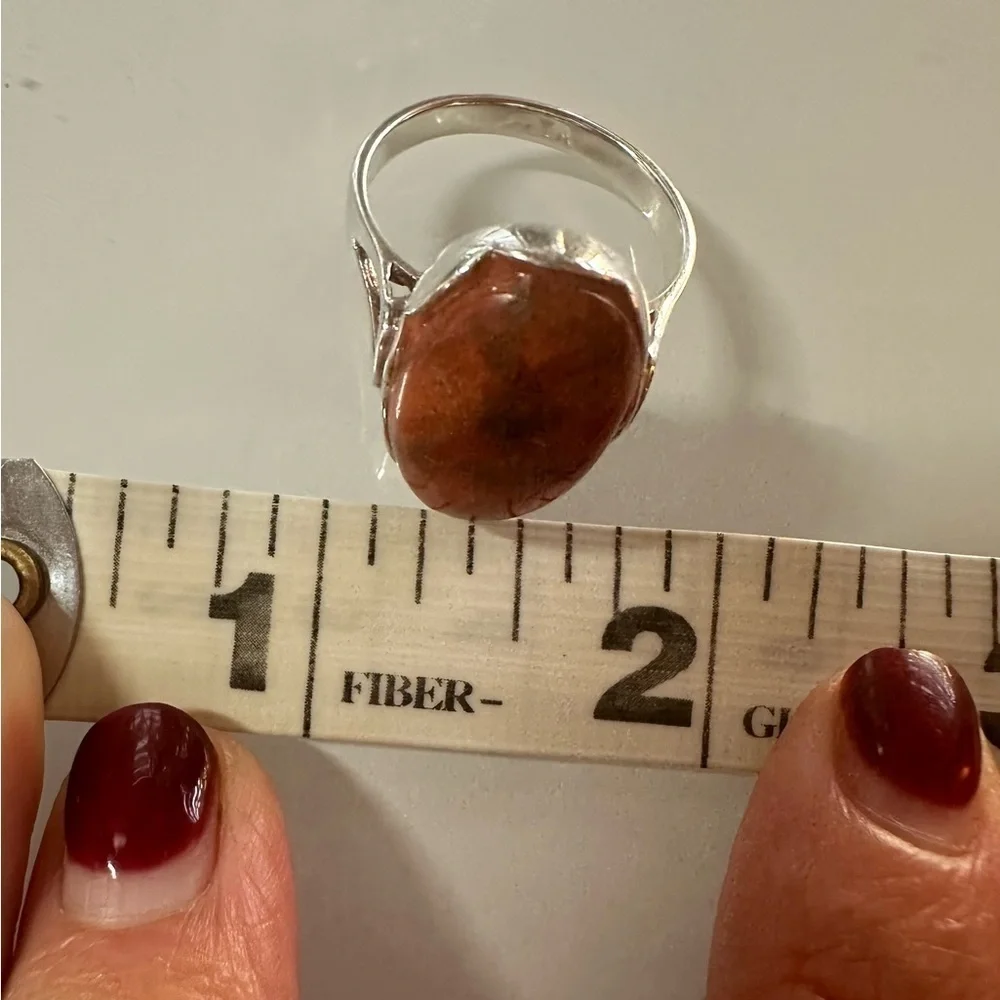 Vintage Red Coral and 925 Silver Ring with Cabochon Stone cut. - Picture 7 of 8